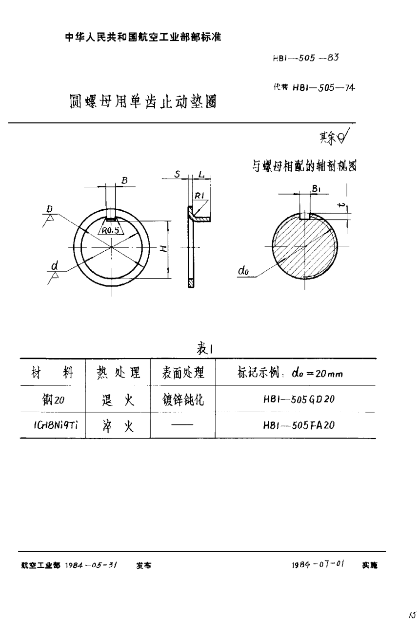 HB 1-505-1983圓螺母用單齒止動墊圈