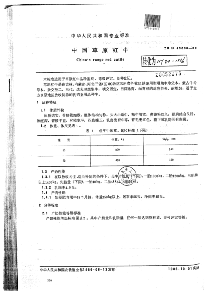 NY 24-1986中國(guó)草原紅牛Chinas range red cattle