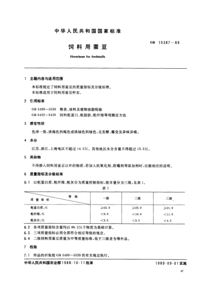 NY/T 138-1989飼料用蠶豆Horsebean for feedstuffs