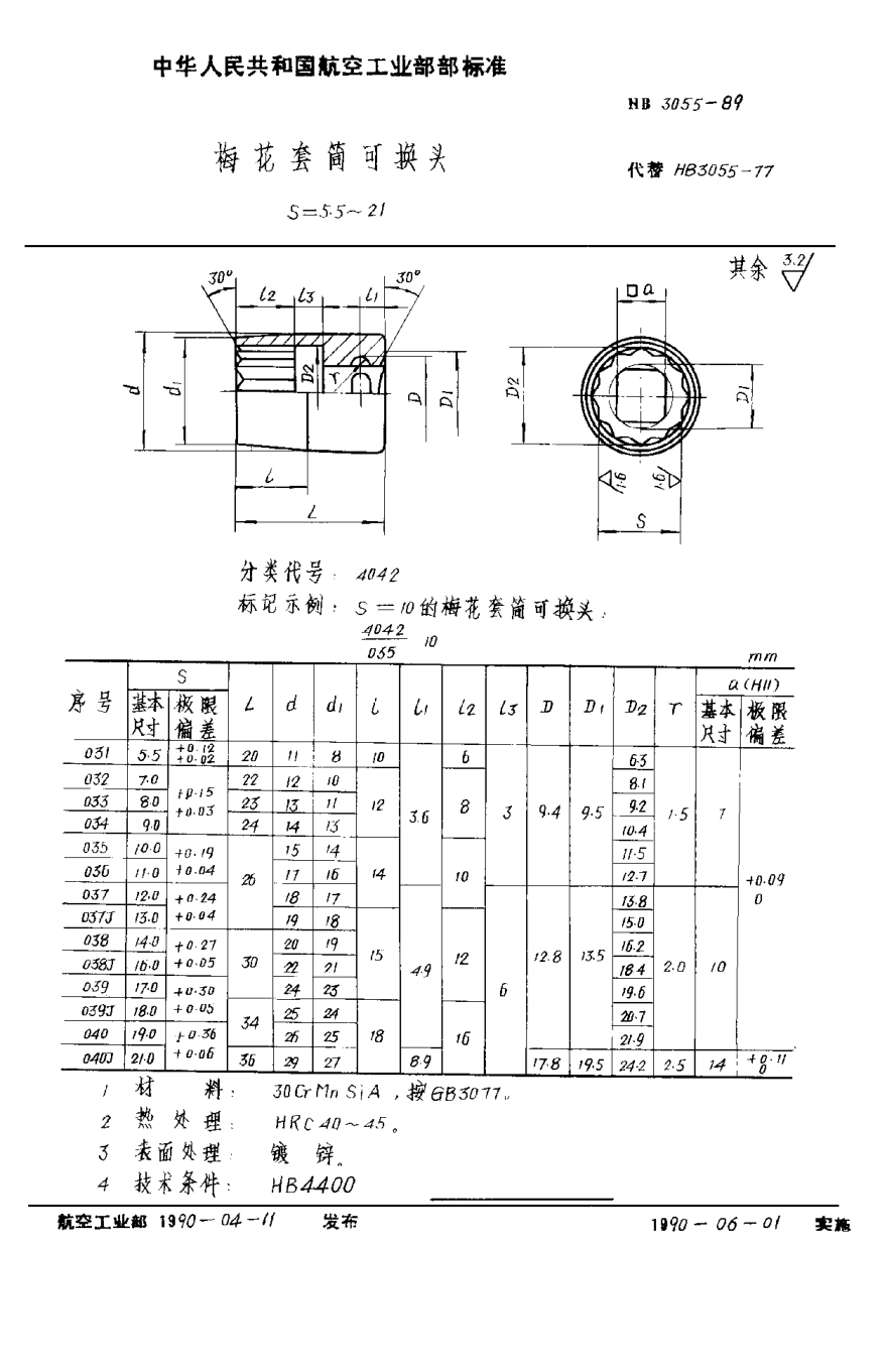 HB 3055-1989梅花套筒可換頭 S＝5.5~21