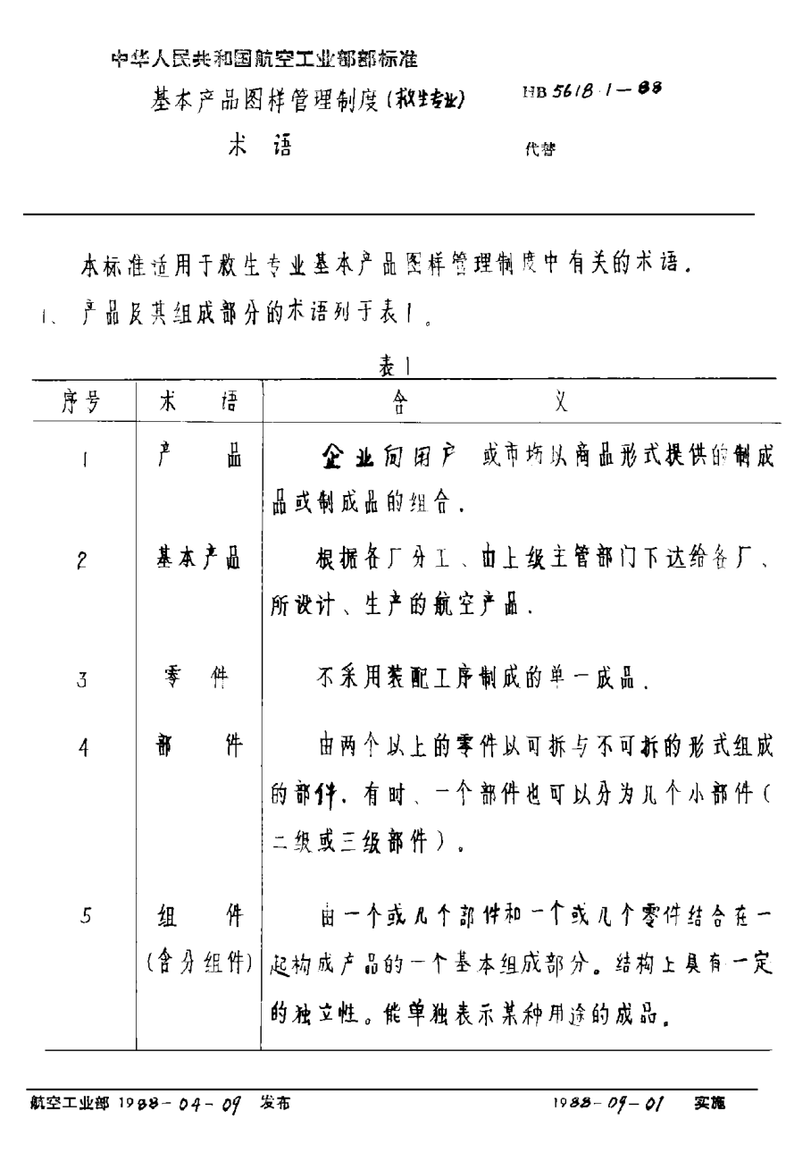 HB 5618.1-1988基本產(chǎn)品圖樣管理制度（救生專業(yè)） 術(shù)語