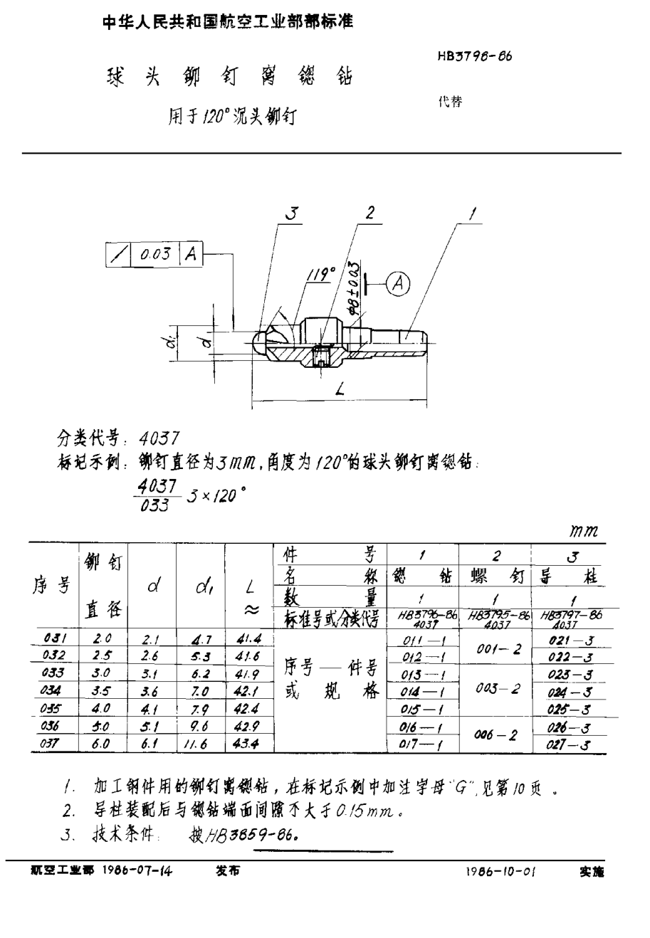 HB 3798-1986球頭鉚釘窩锪鉆 用于１２０°沉頭鉚釘