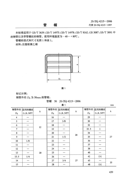 JB/ZQ 4215-2006管帽