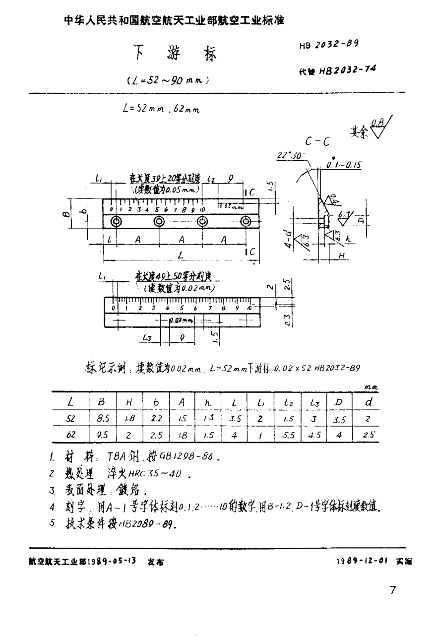 HB 2032-1989下游標 （L＝50~90mm）