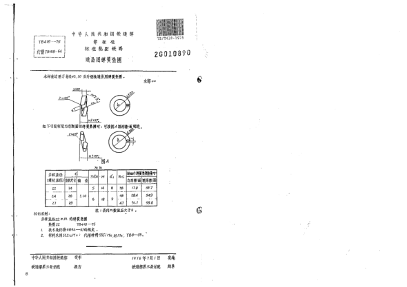 TB/T 418-1975標準軌距鐵路道岔用彈簧墊圈