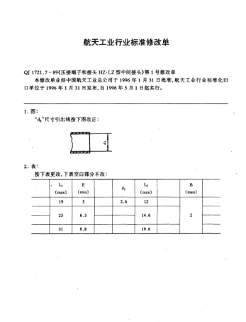 QJ 1721.7-1989修改單1-1996壓接端子和接頭  HZ.LZ型中間接頭