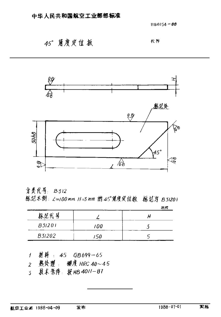 HB 4054-1988４５°角度定位板