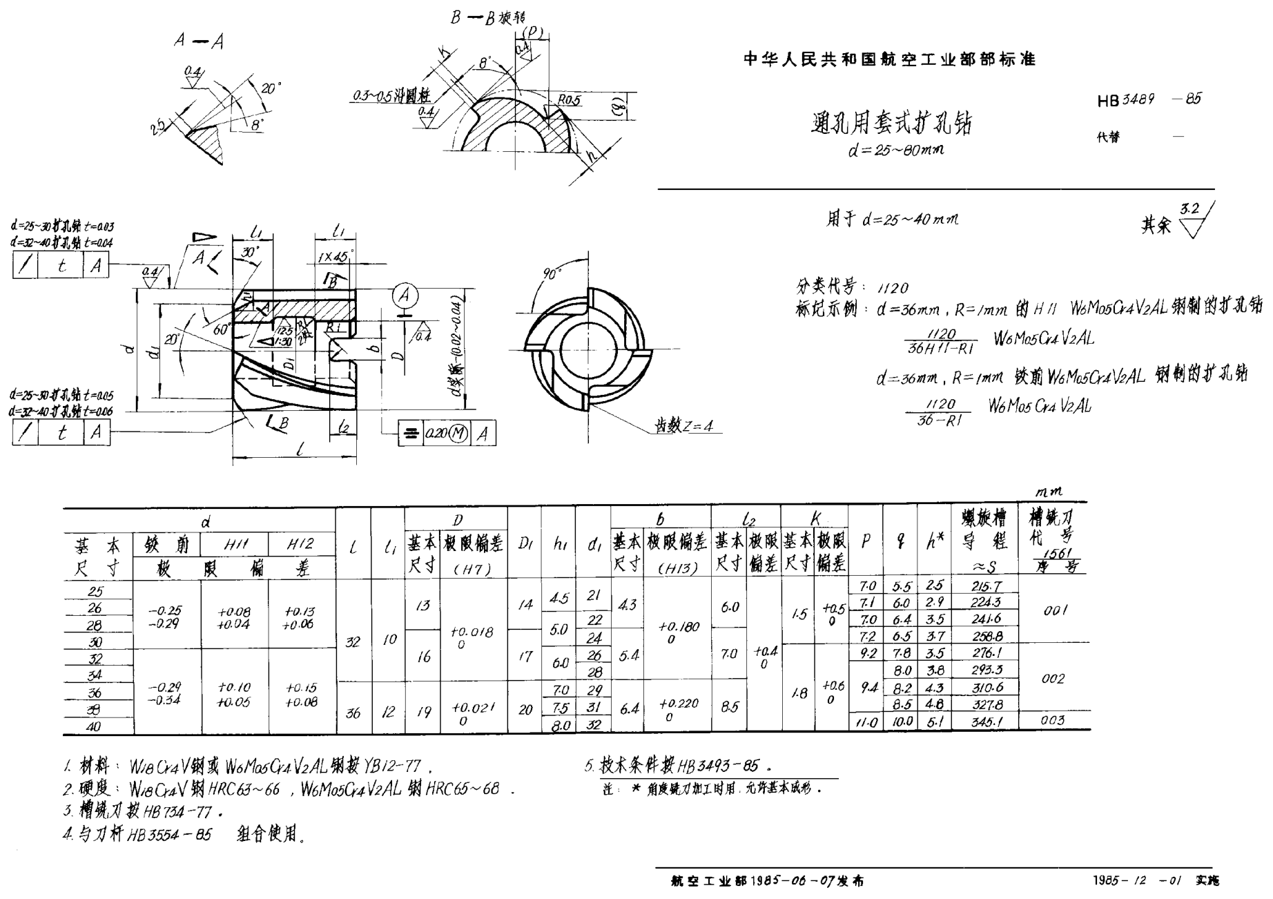 HB 3489-1985通孔用套式擴(kuò)孔鉆 d＝25~80mm