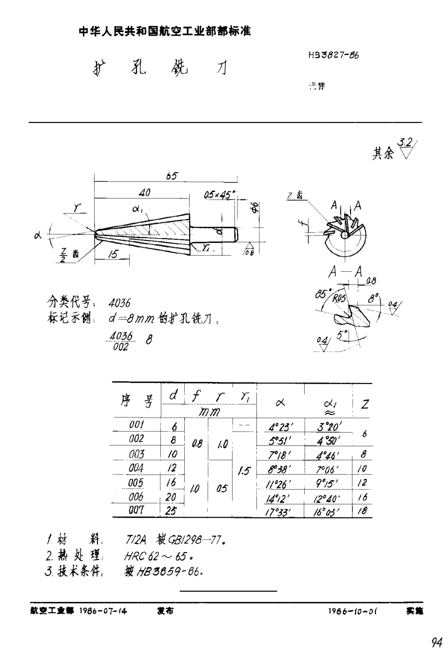 HB 3827-1986擴(kuò)孔銑刀