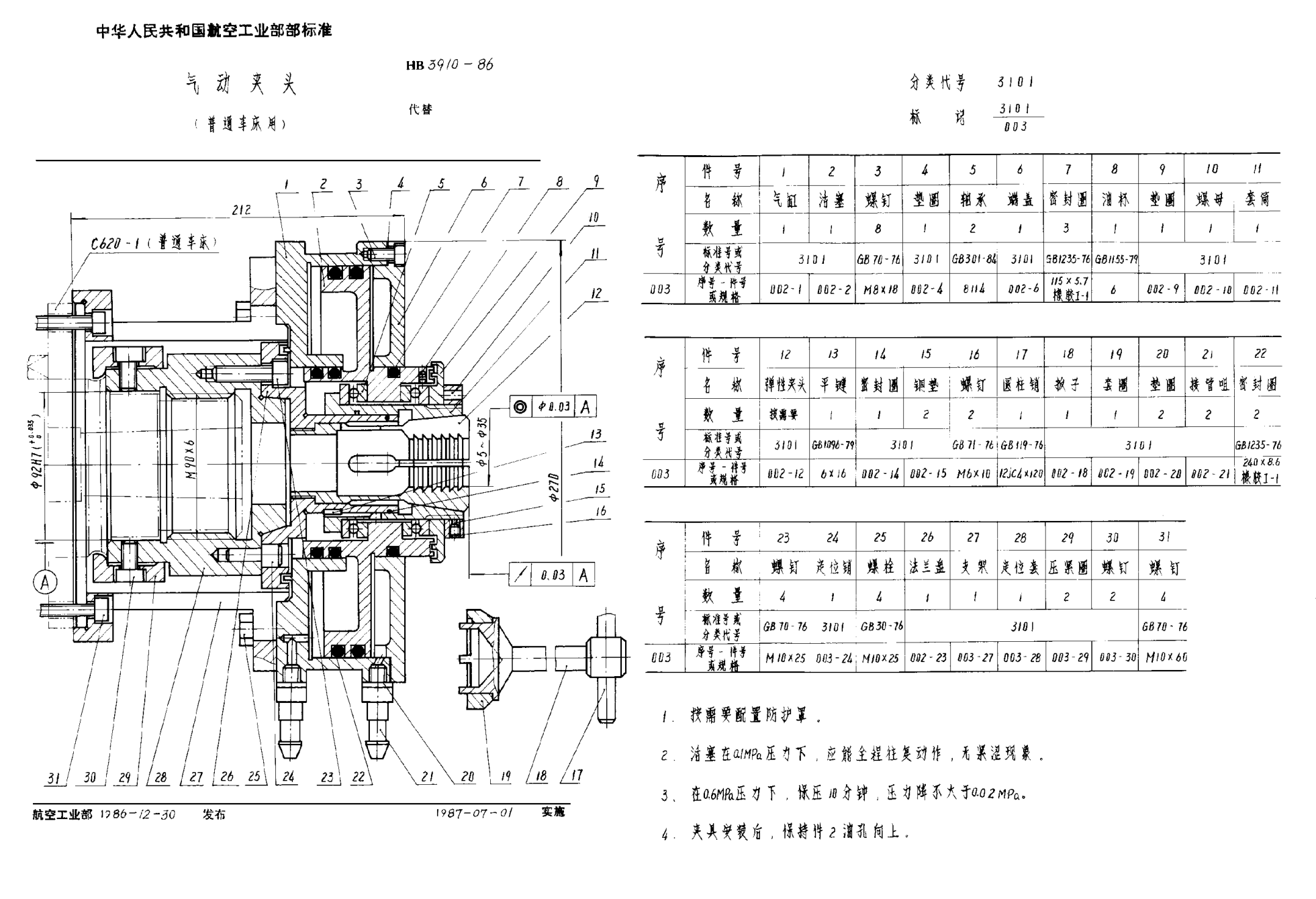 HB 3910-1986氣動夾頭 （普通車床用）