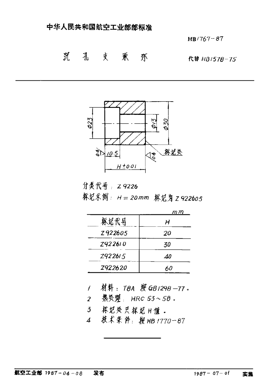 HB 1767-1987沉孔支承環(huán)