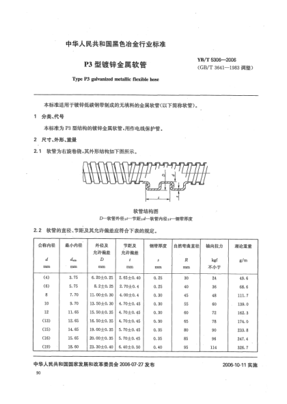 YB/T 5306-2006P3型鍍鋅金屬軟管