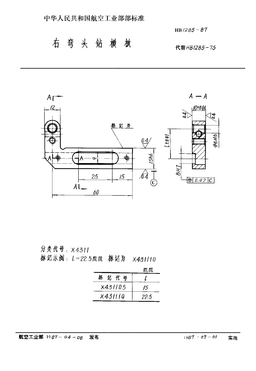 HB 1285-1987右彎頭鉆模板