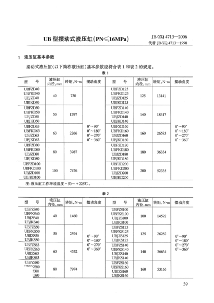 JB/ZQ 4713-2006UB型擺動(dòng)式液壓缸(PN≤16MPa)