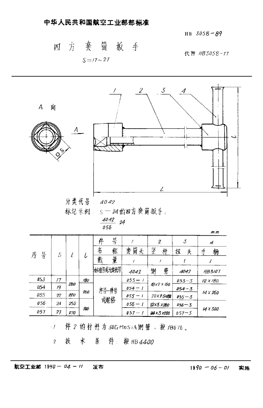 HB 3058-1989四方套筒扳手 S＝17~27