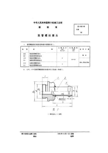 CB 562-1968膠管螺紋接頭