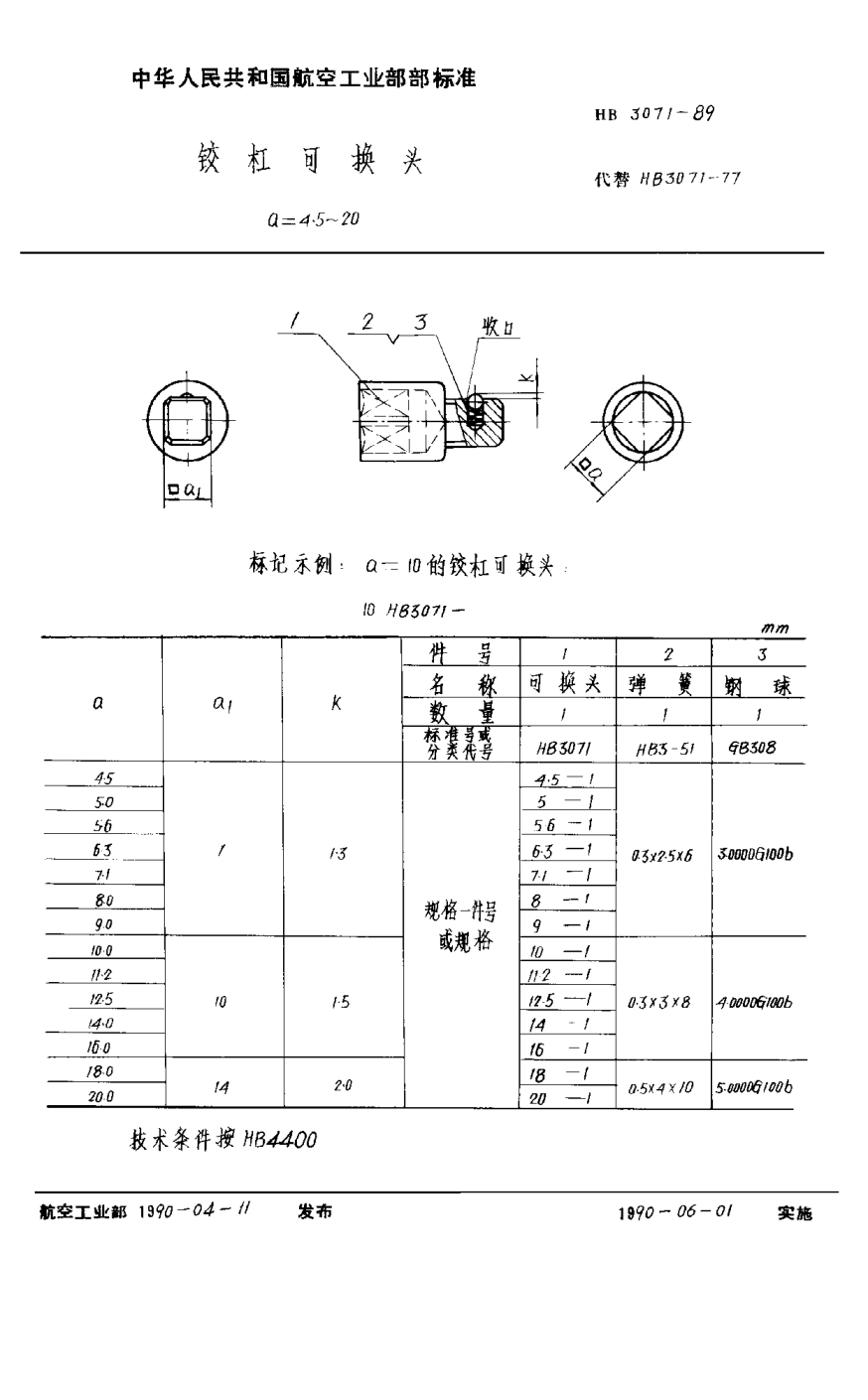 HB 3071-1989鉸杠可換頭 a＝4.5~20