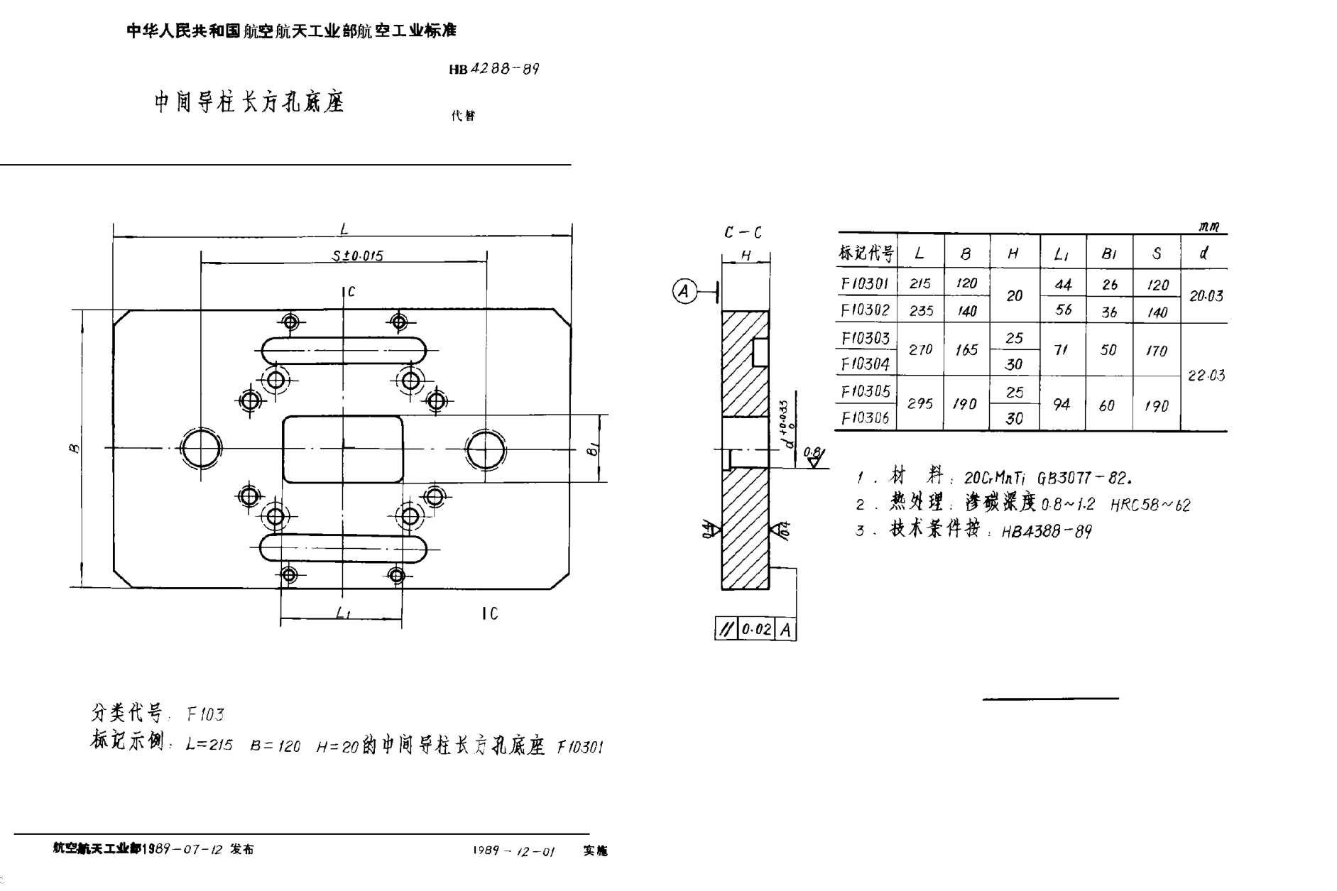 HB 4288-1989中間導(dǎo)柱長方孔底座
