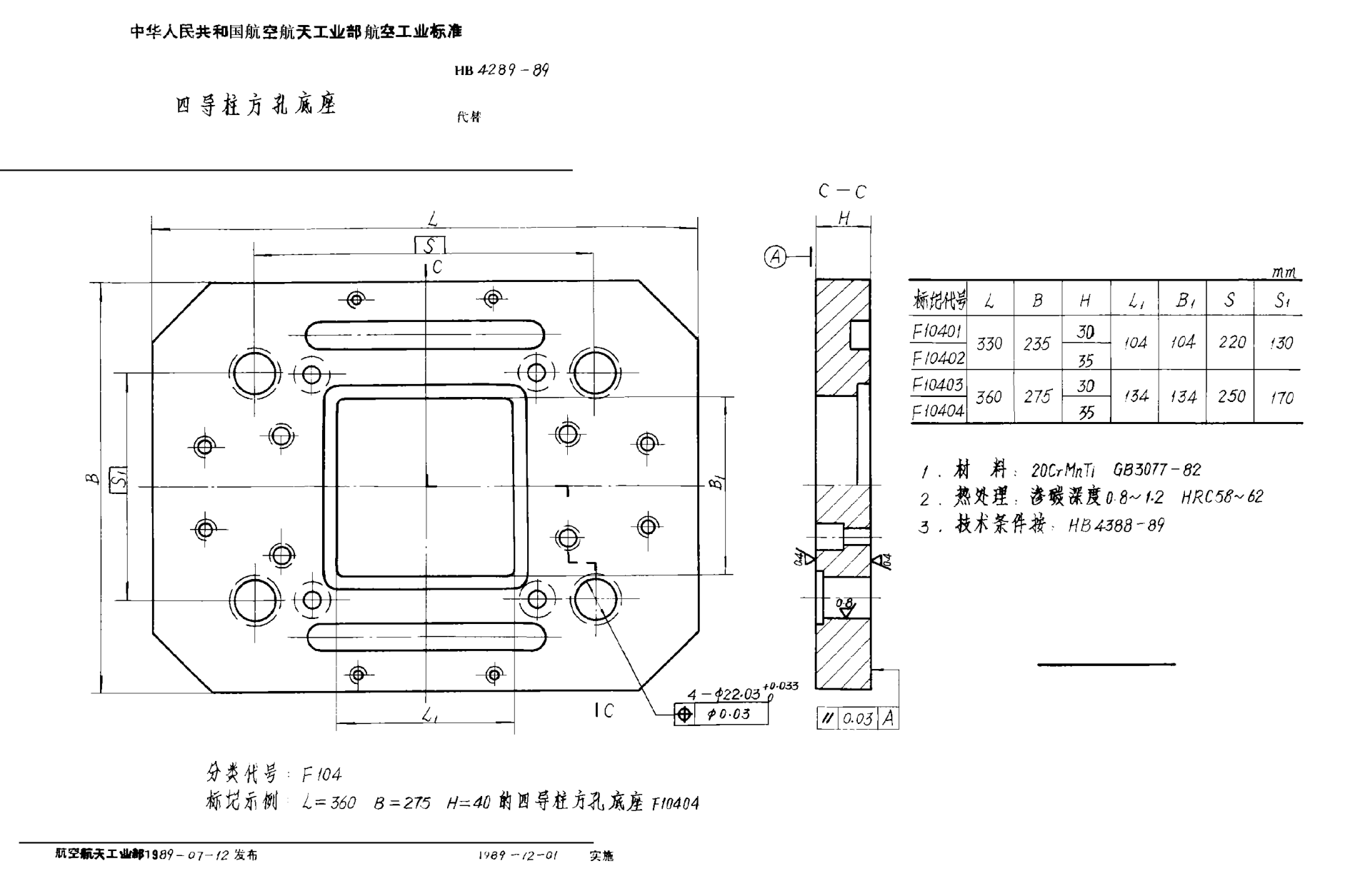 HB 4289-1989四導(dǎo)柱方孔底座