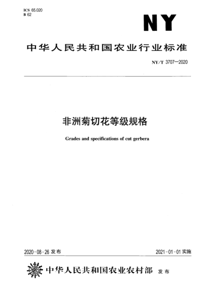 NY/T 3707-2020非洲菊切花等級(jí)規(guī)格