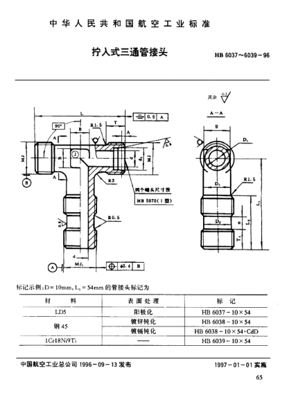 HB 6038-1996擰入式三通管接頭