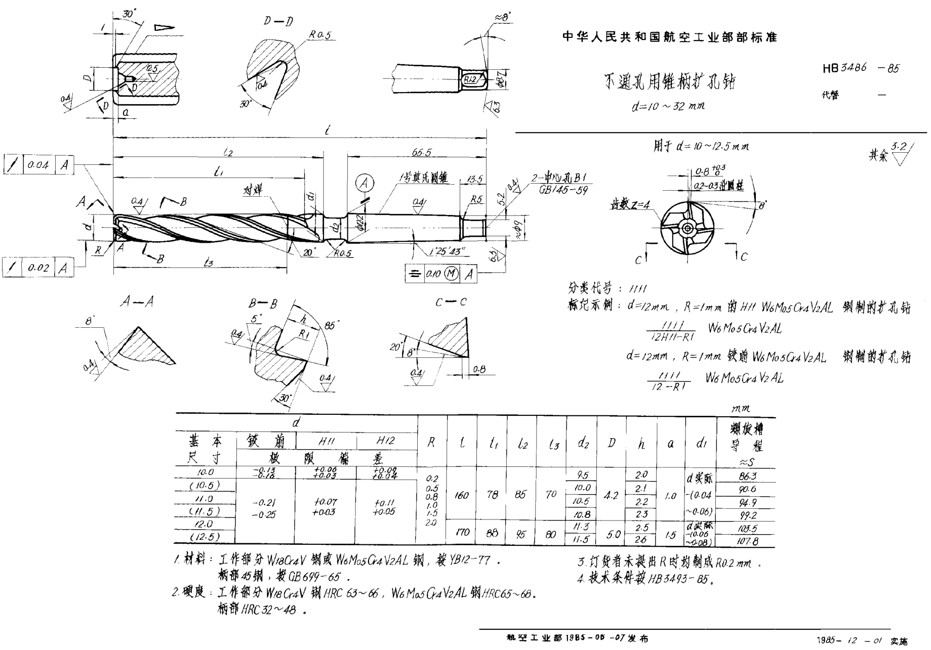 HB 3486-1985不通孔用錐柄擴孔鉆u3000d＝10~32mm