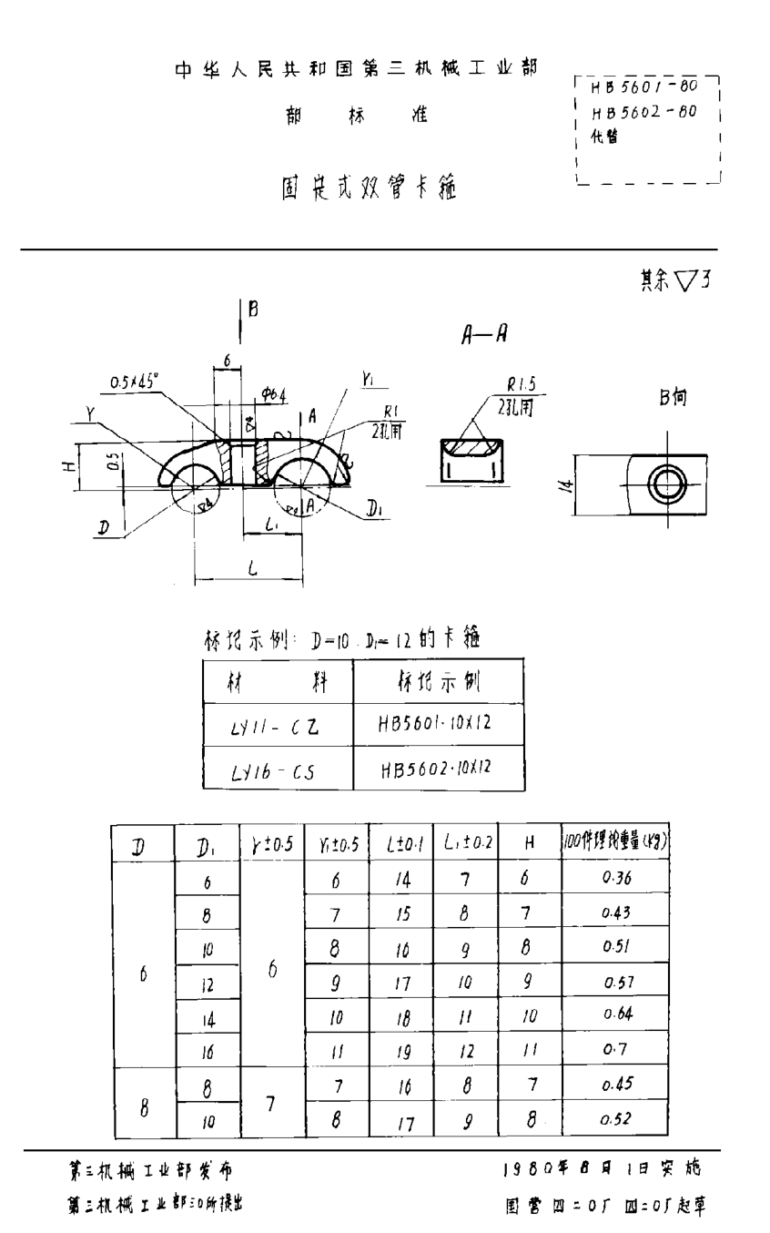 HB 5601-1980固定式雙管卡箍