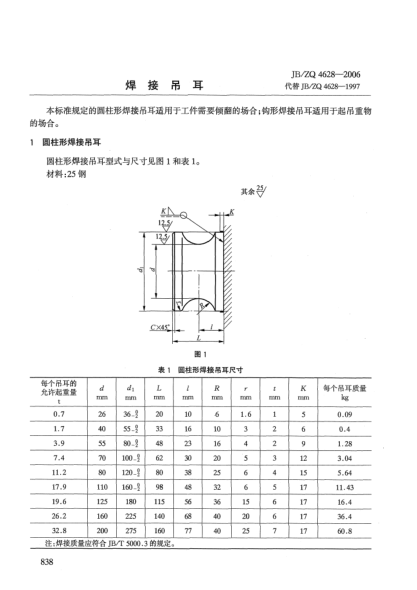JB/ZQ 4628-2006焊接吊耳