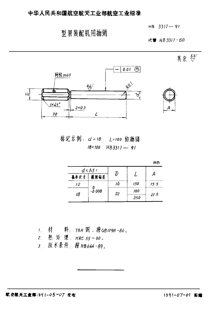 HB 3317-1991型架裝配機(jī)用插銷