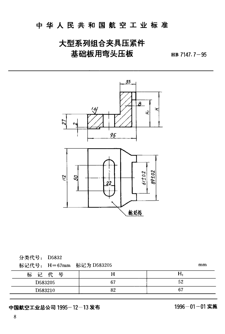 HB 7147.7-1995大型系列組合夾具壓緊件 基礎(chǔ)板用彎頭壓板