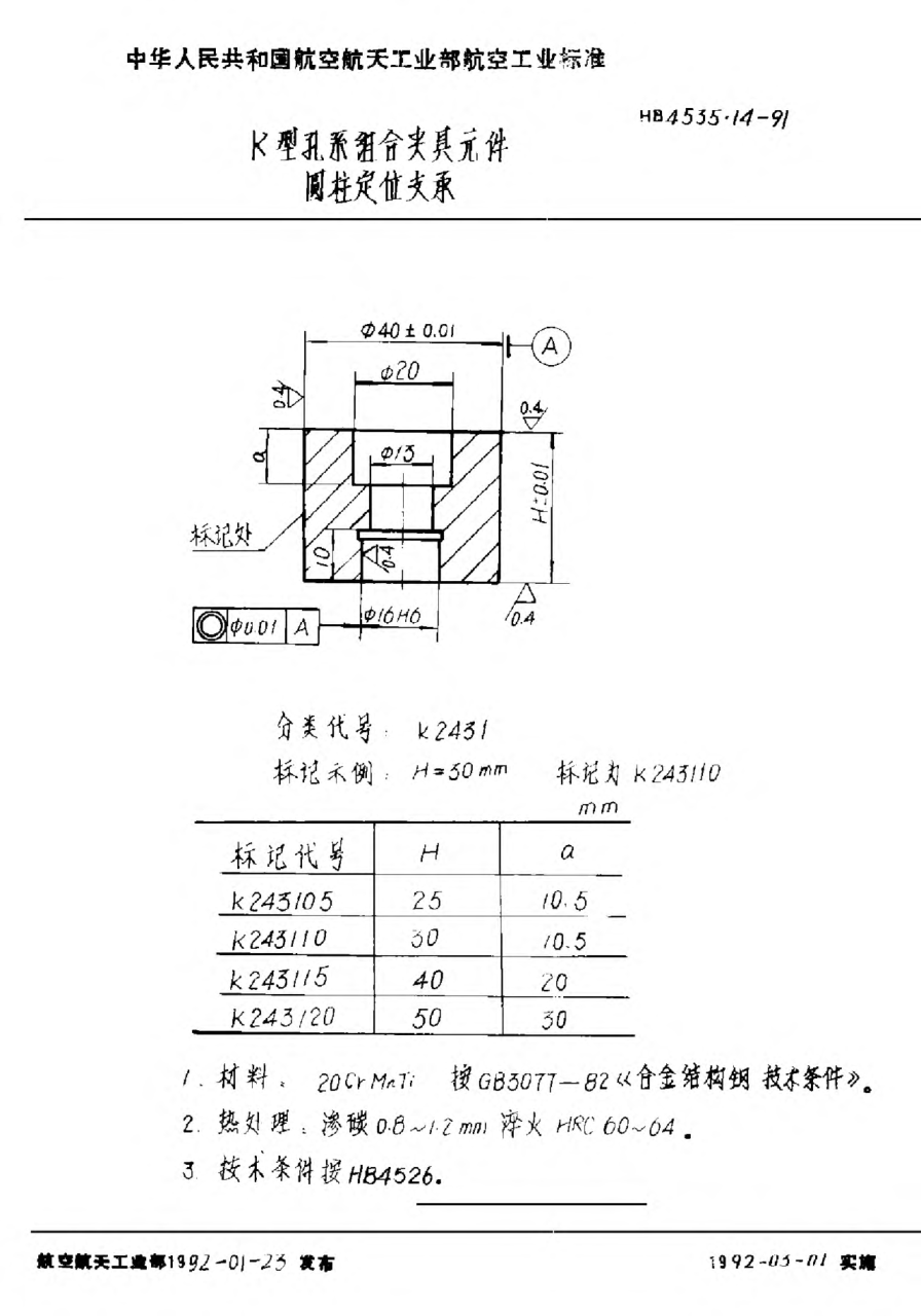 HB 4535.14-1991Ｋ型孔系組合夾具元件 圓柱定位支承