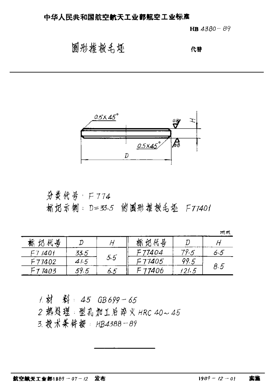 HB 4380-1989圓形推板毛坯