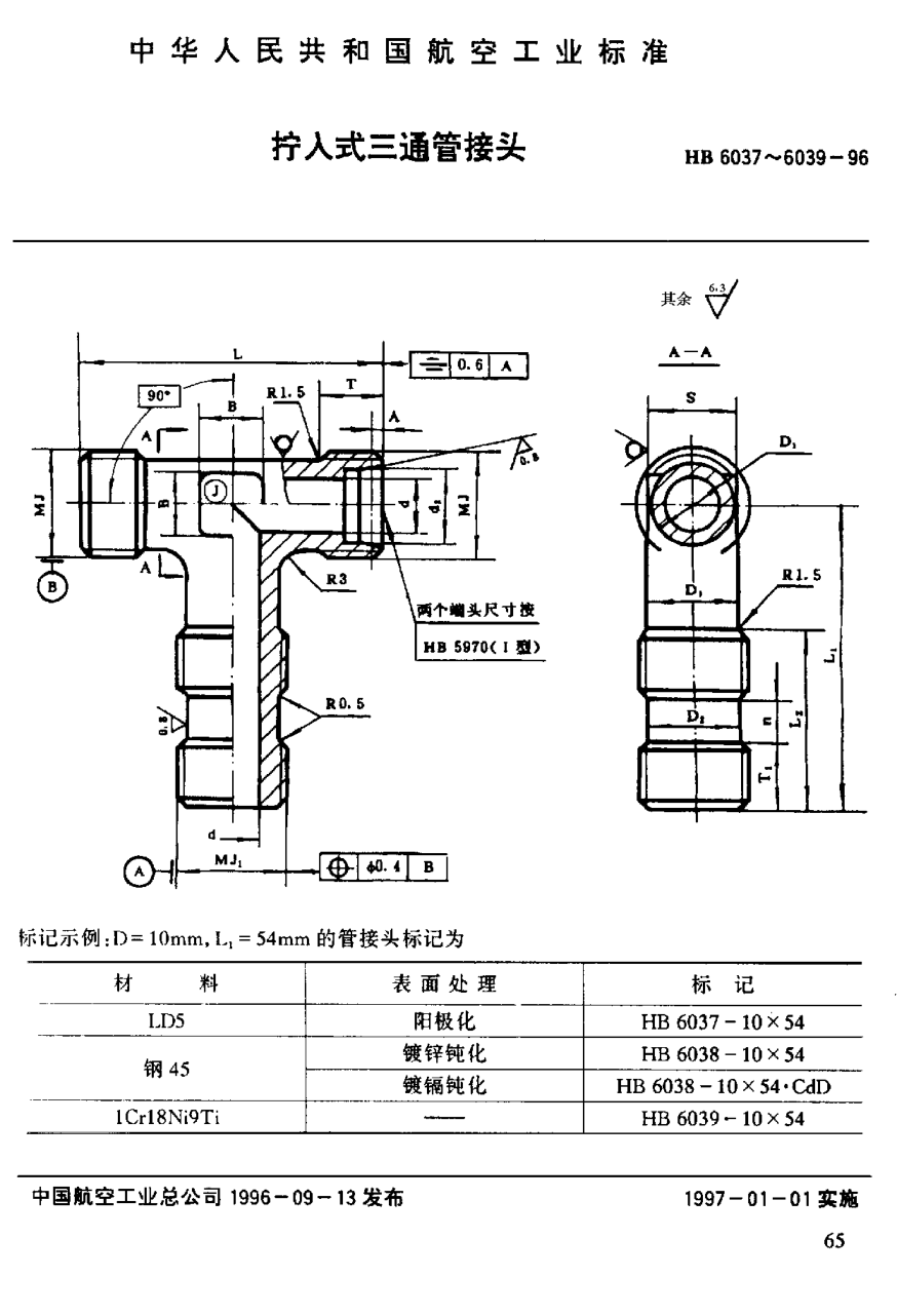 HB 6037-1996擰入式三通管接頭