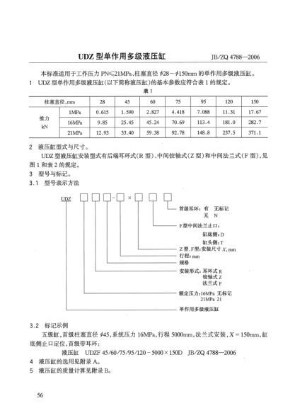 JB/ZQ 4788-2006UDZ型單作用多級液壓缸