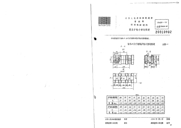 TB/T 439-1975標(biāo)準(zhǔn)軌距鐵路道岔護(hù)軌中部間隔鐵