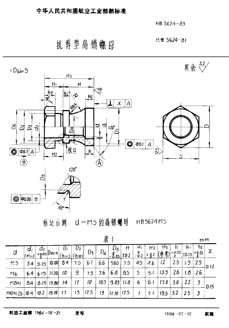 HB 5624-1983抗剪型高鎖螺母