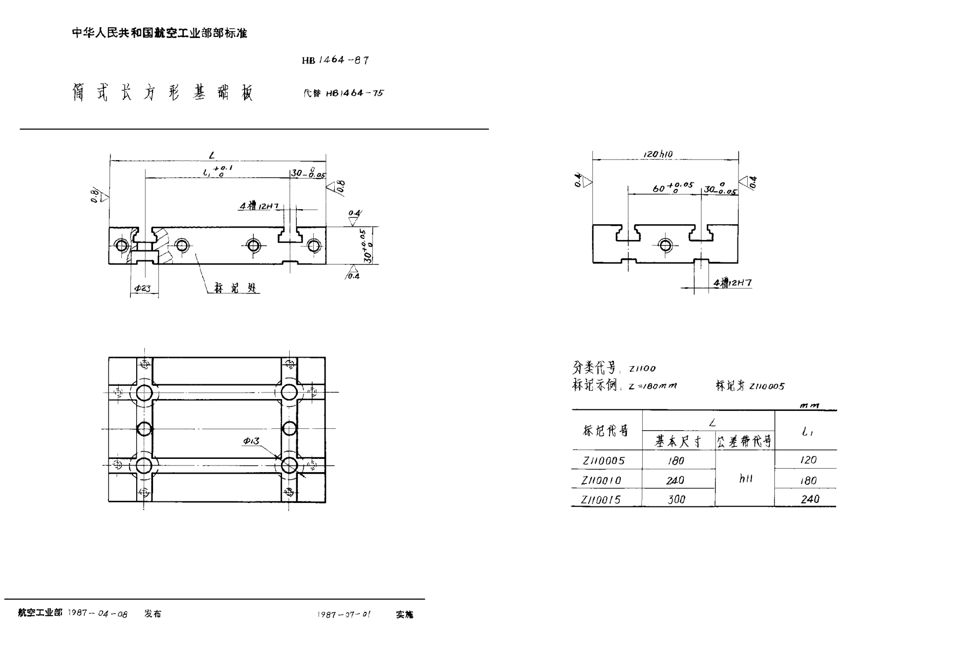 HB 1464-1987簡式長方形基礎(chǔ)板