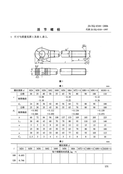 JB/ZQ 4318-2006活節(jié)螺栓