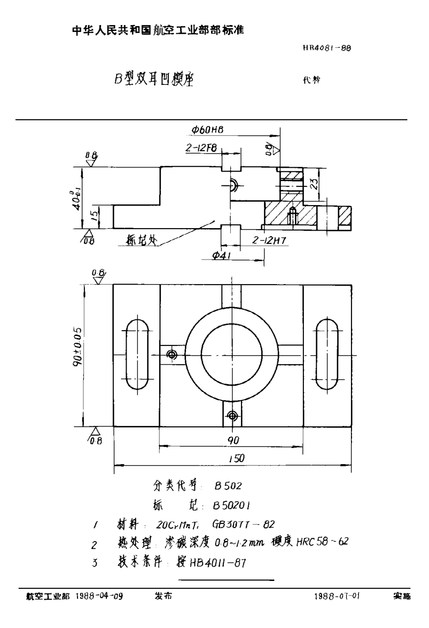 HB 4081-1988Ｂ型雙耳凹模座