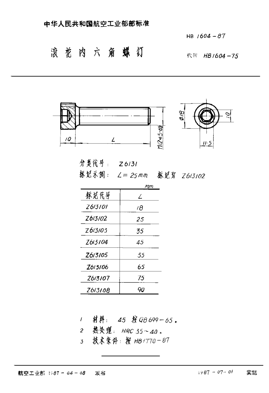 HB 1604-1987滾花內(nèi)六角螺釘