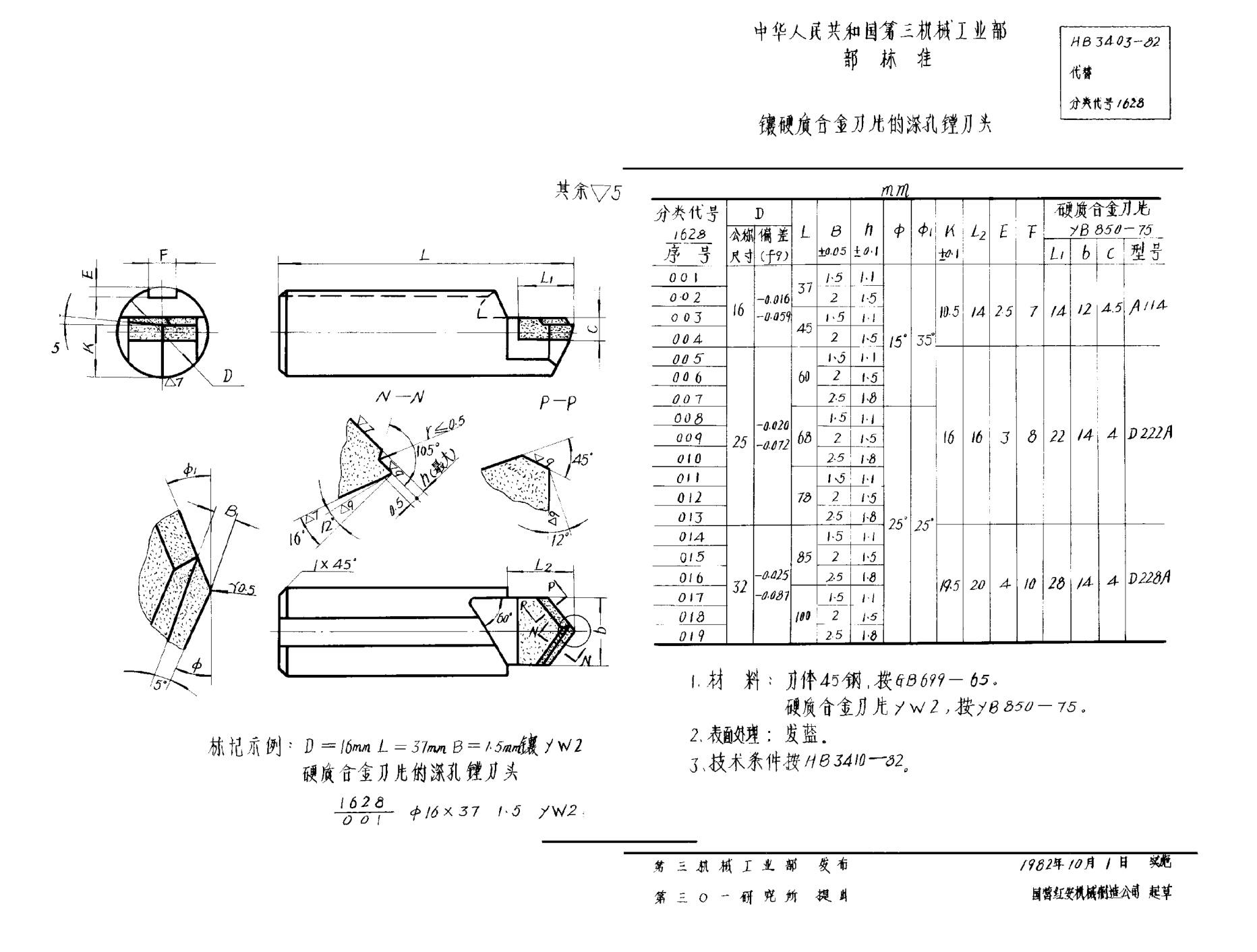 HB 3403-1982鑲硬質(zhì)合金刀片的深孔鏜刀頭u3000D＝16~32mm