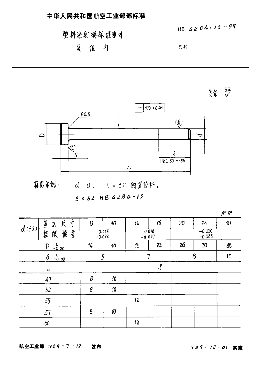 HB 4284.13-1989塑料注射模標(biāo)準(zhǔn)零件 復(fù)位桿