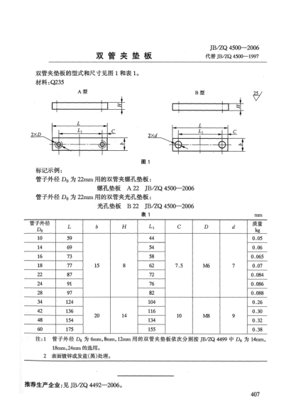 JB/ZQ 4500-2006雙管夾墊板