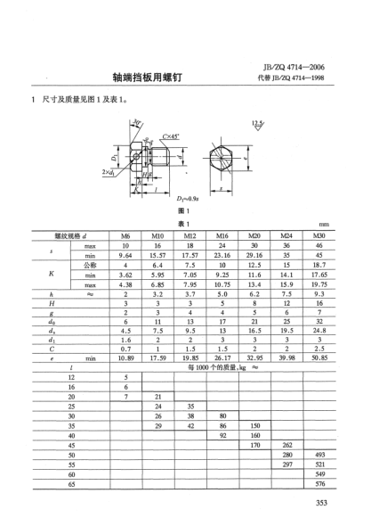 JB/ZQ 4714-2006軸端擋板用螺釘