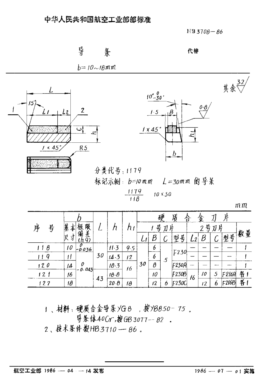 HB 3708-1986導(dǎo)條 b＝10~18mm