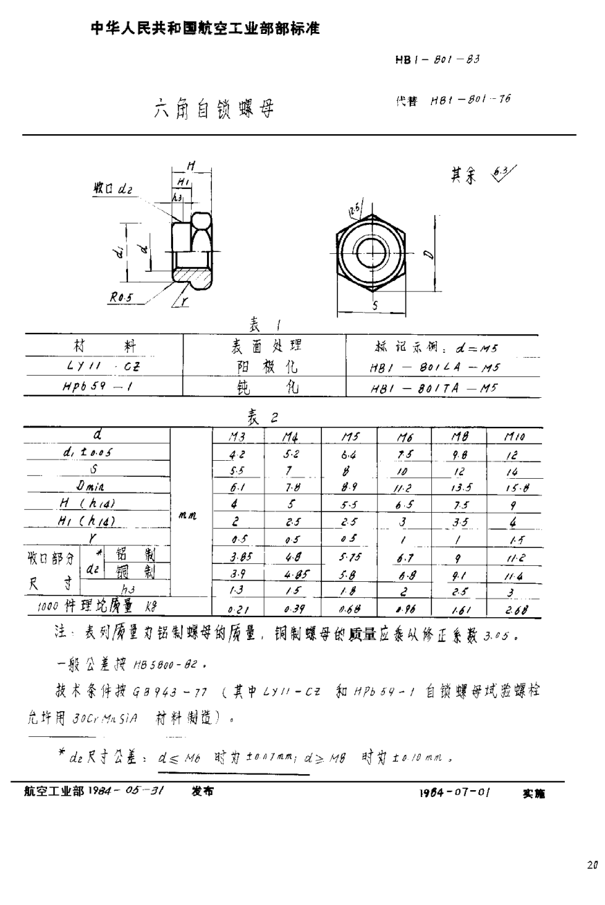 HB 1-801-1983六角自鎖螺母