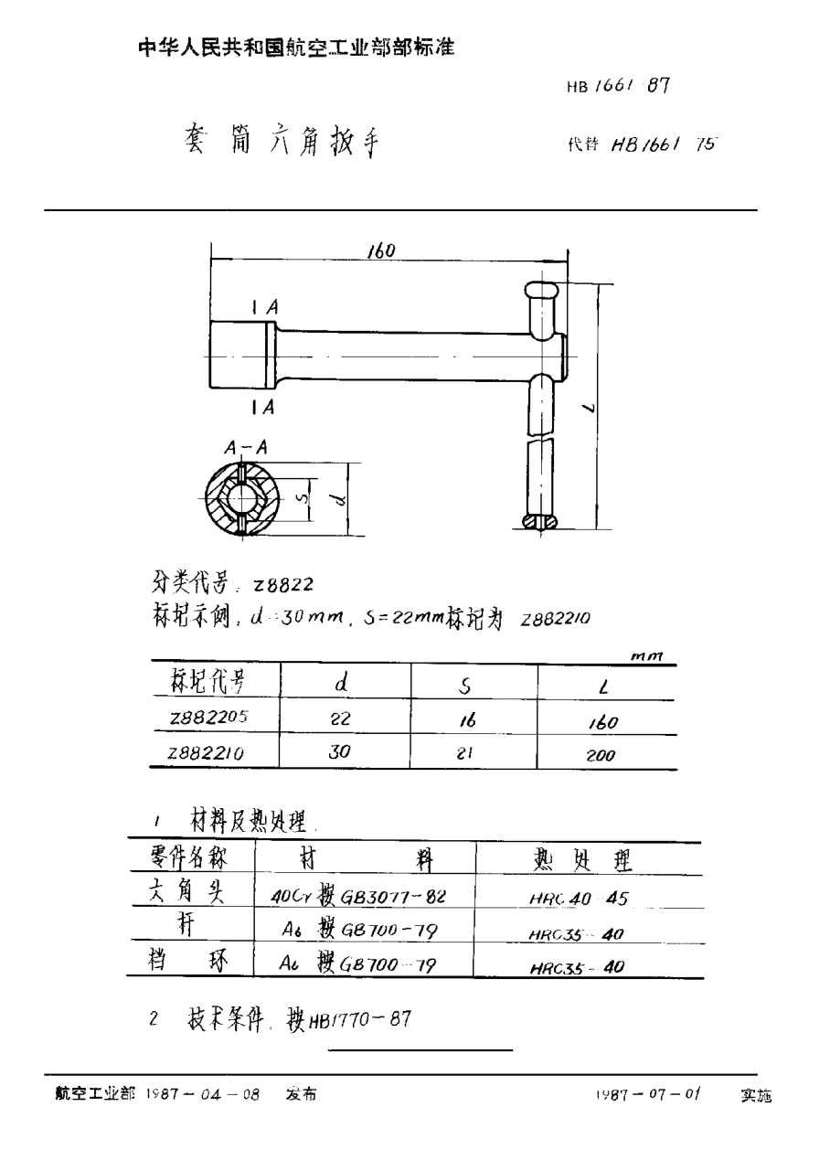 HB 1661-1987套筒六角扳手