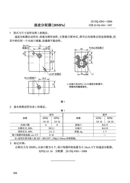 JB/ZQ 4561-2006遞進分配器(20MPa)