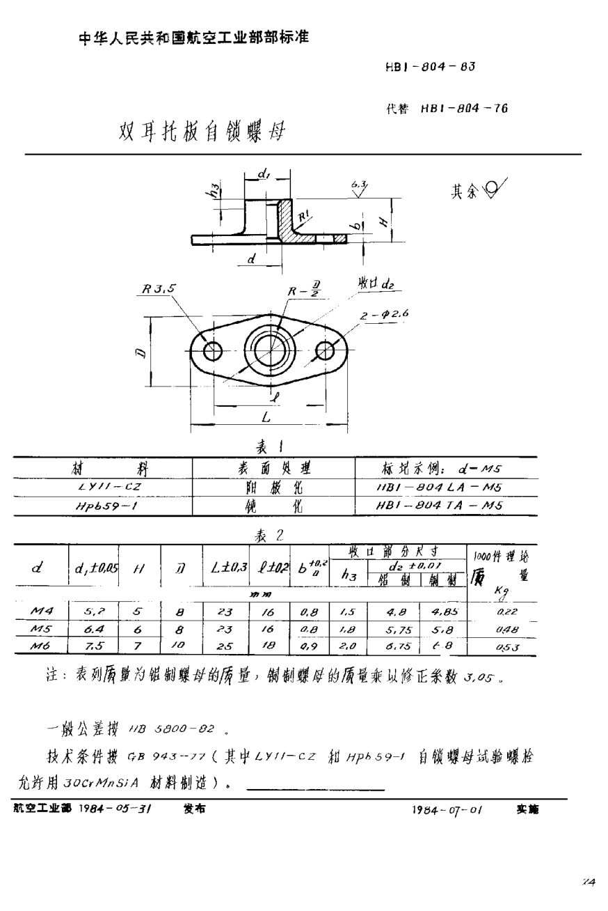 HB 1-804-1983雙耳托板自鎖螺母