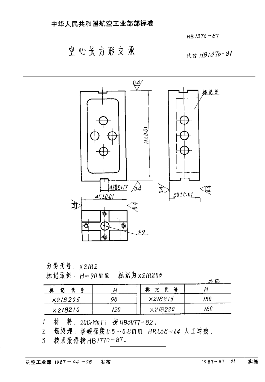 HB 1376-1987空心長方形支承